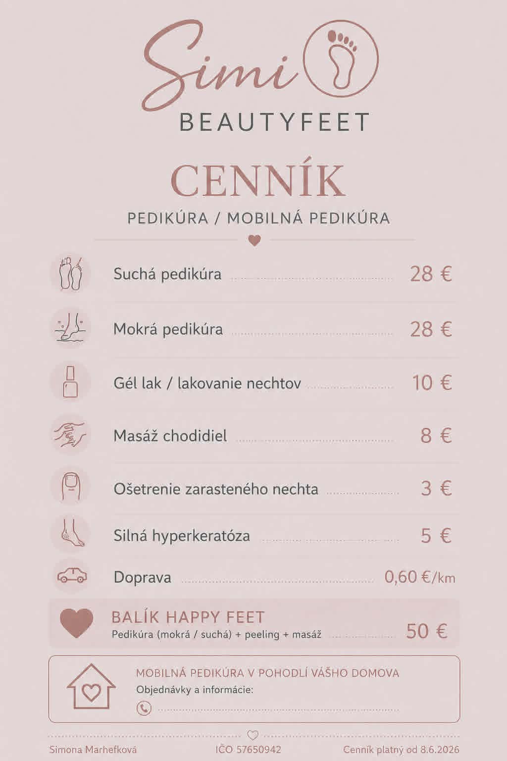 Referenčný cenník Simi Beautyfeet